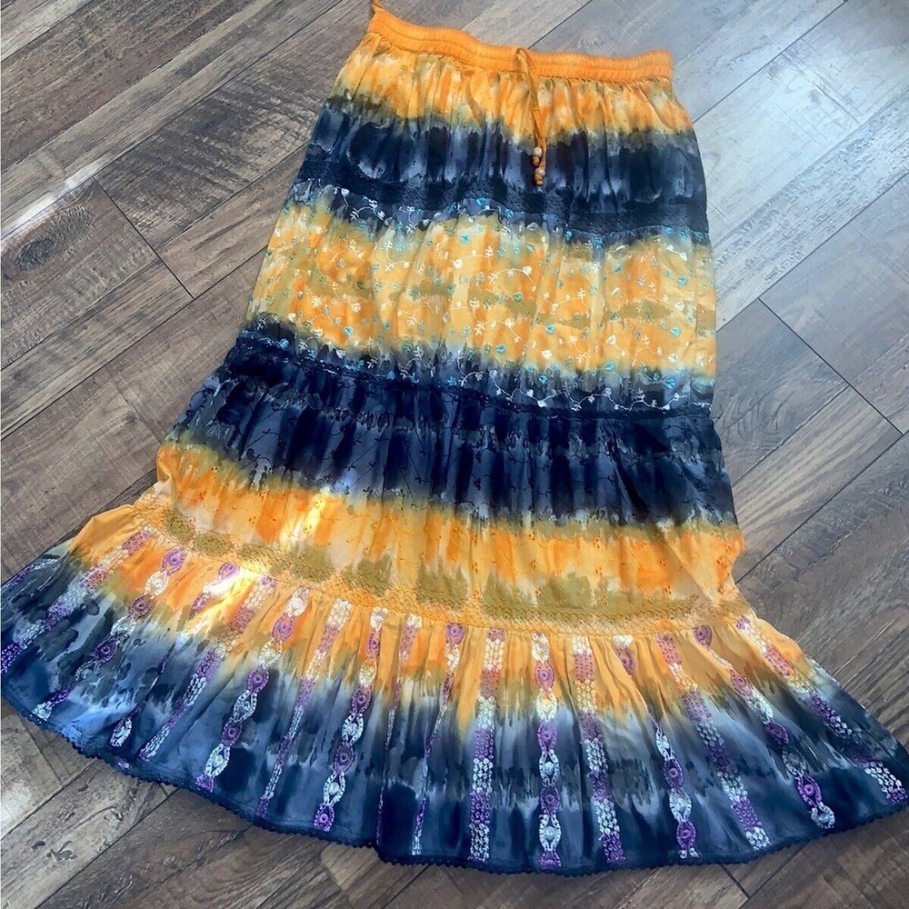 Boho Y2k Embroidered Prairie Skirt Cottagecore